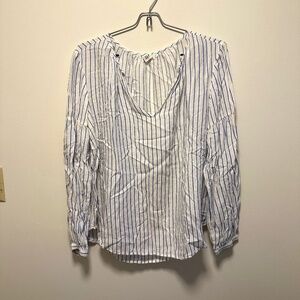 Women's Gap Pop Over White and Blue Stripe Blouse Medium Lightweight and Summery